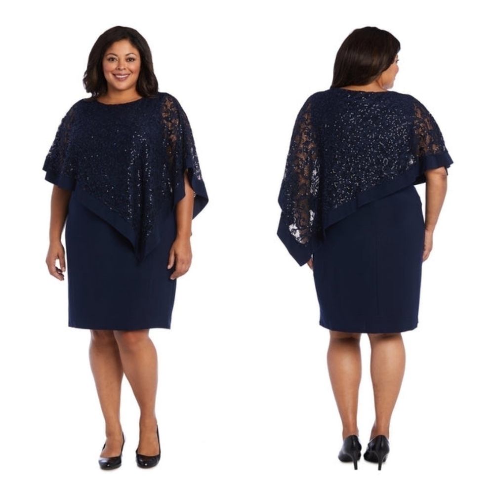 R & M Richards Sequin Lace Poncho Caplet Dress